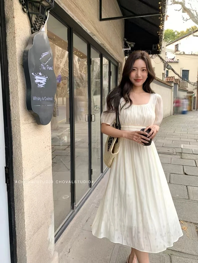 品牌方领法式女装法式显瘦气质公主时尚夏季收腰甜美温柔拼接