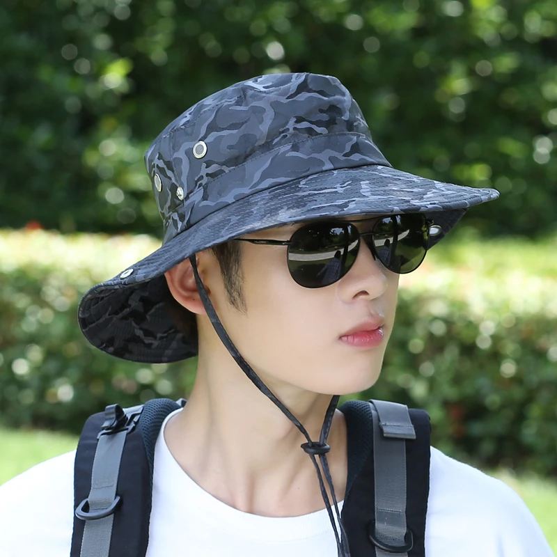 渔夫帽男夏季帽子迷彩大檐遮阳帽户外登山防晒太阳帽骑车旅行帽女