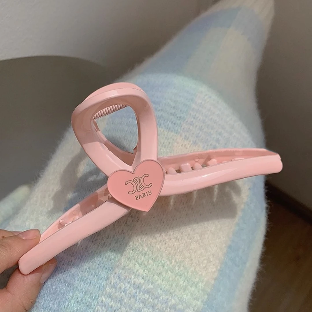 粉色凯旋门抓夹超大号简约时尚爱心甜美后脑勺盘发鲨鱼夹发饰发卡