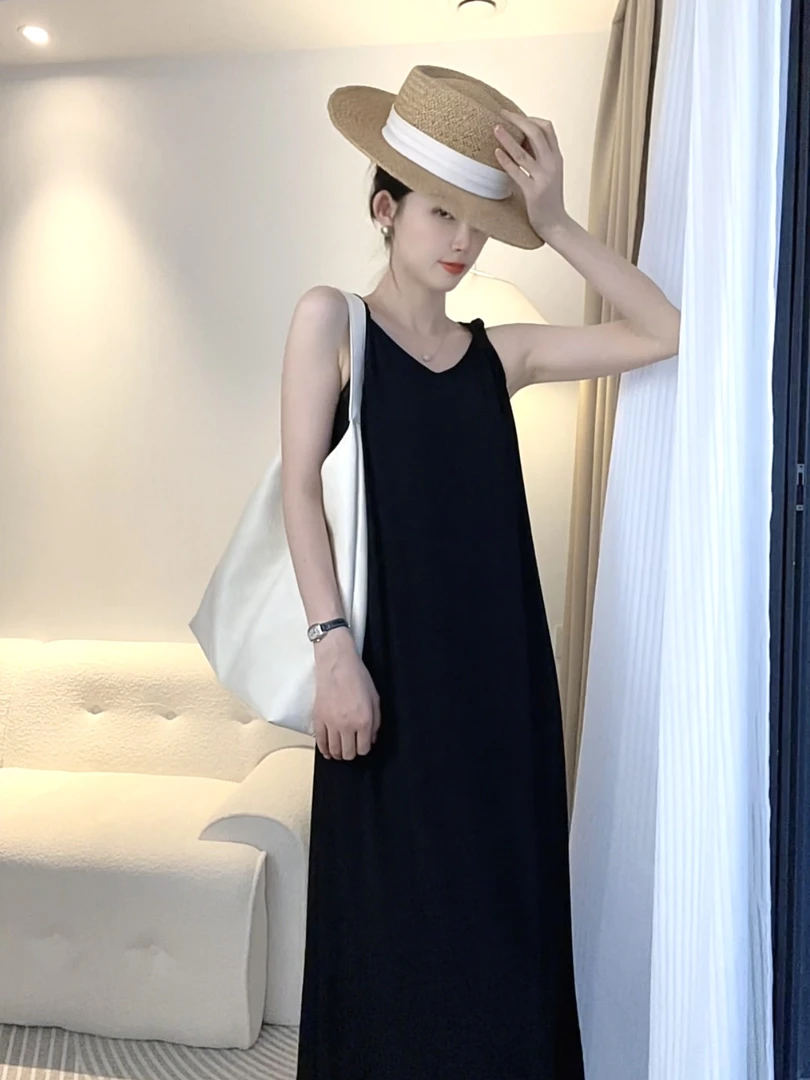 【小乔定制】夏季慵懒风遮肉显瘦v领后背交叉带宽松吊带连衣裙