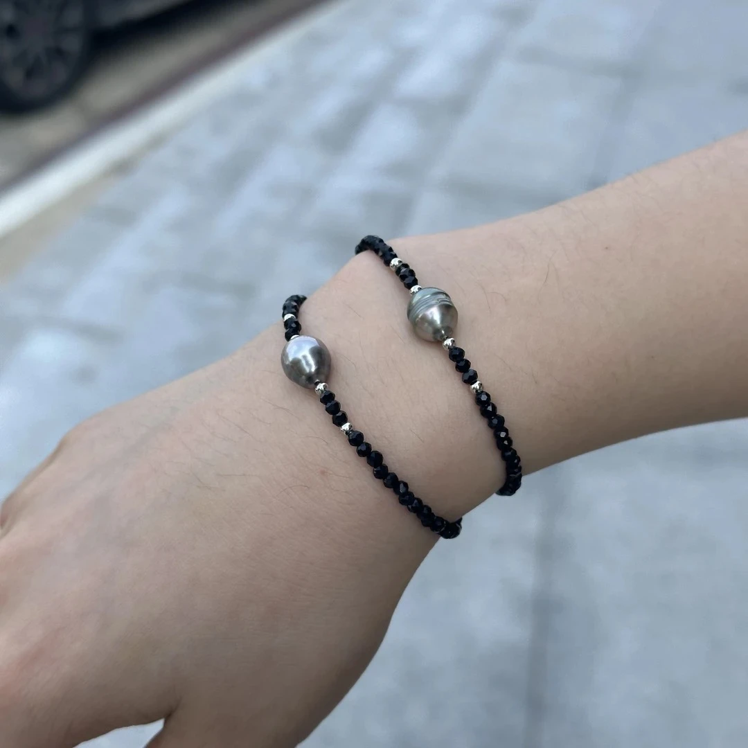 山与湖珠宝【大溪地尖晶石手链】巴洛克海水天然黑珍珠 多样性发一