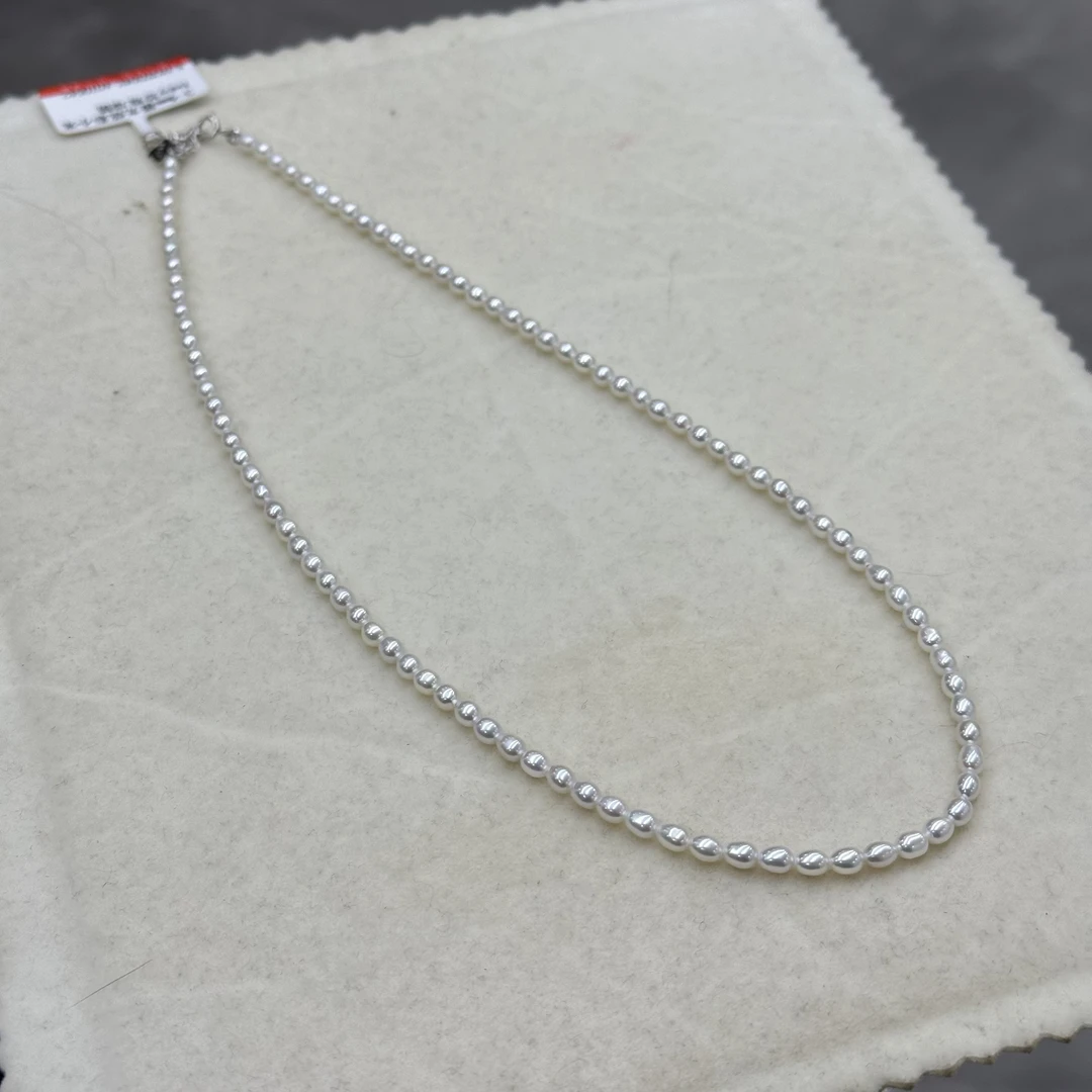 山与湖珠宝 【炫彩米粒】  3-4mm S925银 天然极光炫彩小米珍珠项链