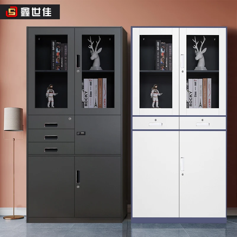 铁皮文件柜资料柜档案柜凭证柜落地玻璃书柜带抽屉钢制办公室柜子