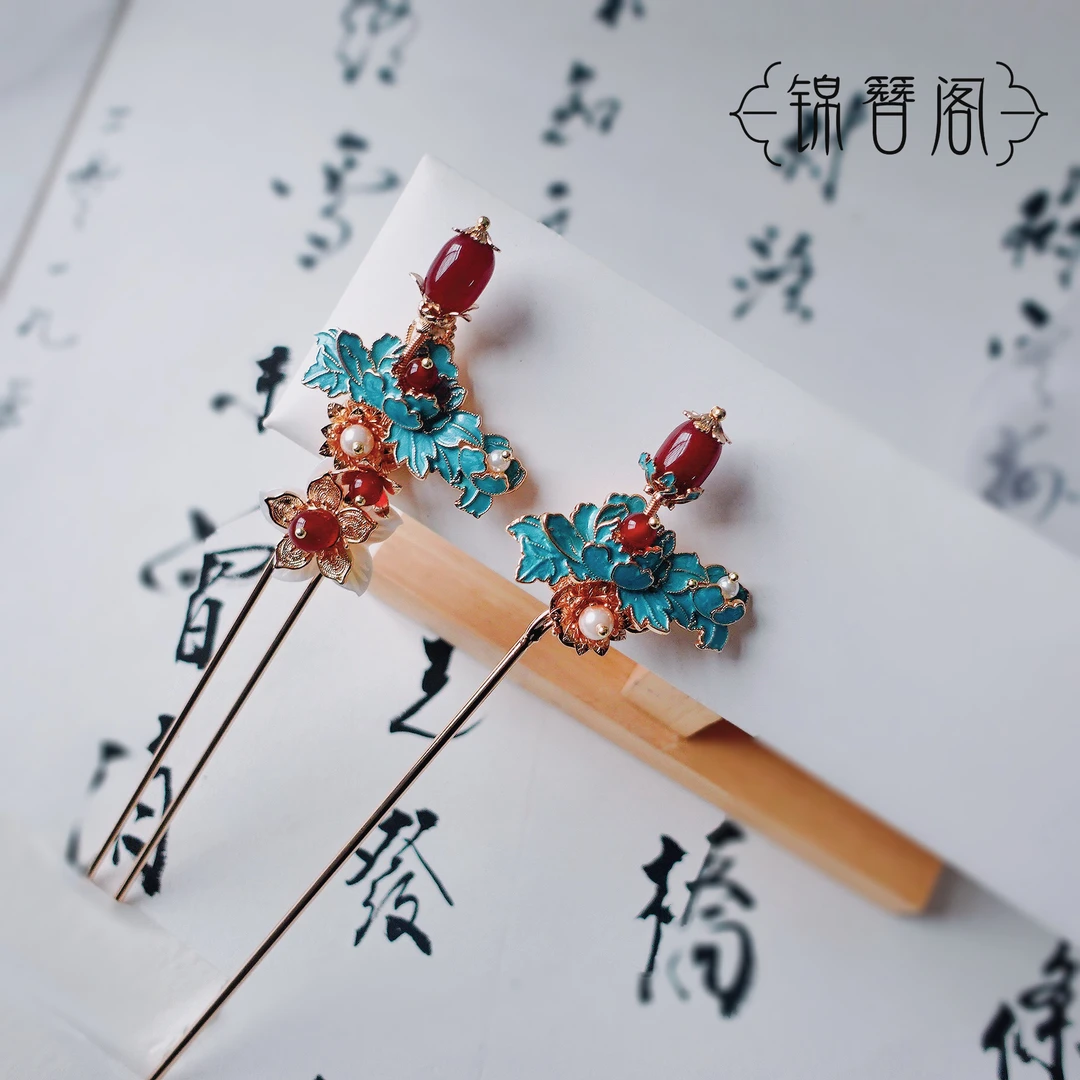 锦簪阁烧蓝牡丹百搭发钗发簪款高保色百搭原创饰品