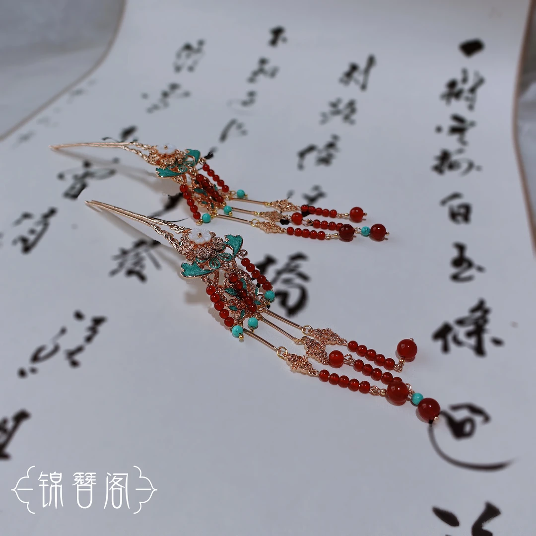 锦簪阁烧蓝发钗弯钗设计配带容易百搭发饰纯铜高保色原创设计