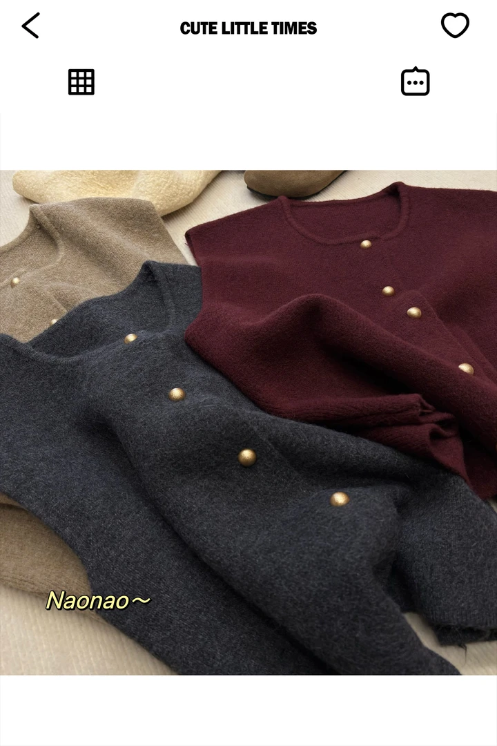 Naonao～韩系简约小金扣针织马甲