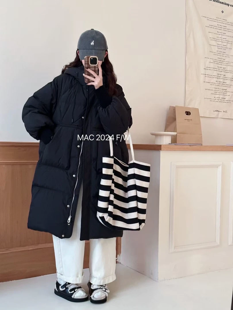 Naonao～小众韩系宽松花苞帽子白鸭绒羽绒外套