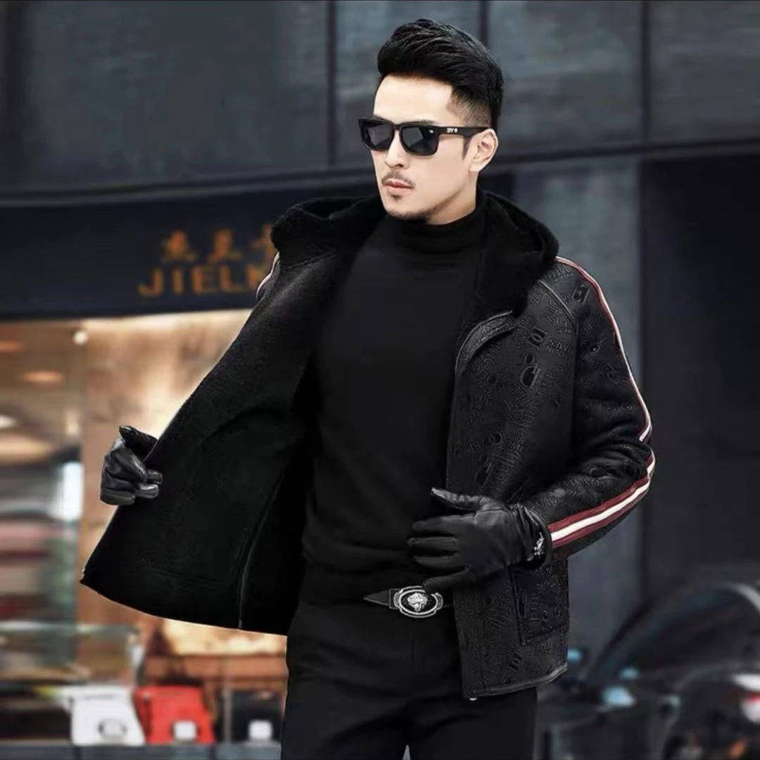海宁真皮绵羊皮毛一体新款运动休闲加厚冬季外套时尚年轻男士外套
