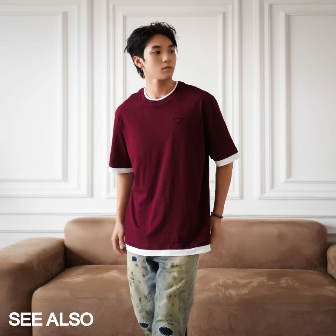 SEE ALSO 假两件拼接纯色三角短袖重磅宽松百搭男女款T恤LD4206