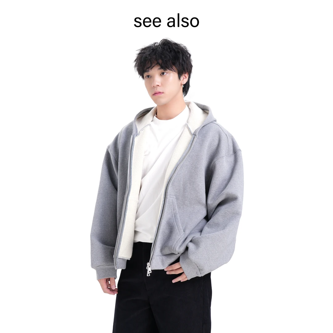 SEE ALSO logo刺绣廓形重磅连帽卫衣外套男女款 LD4254