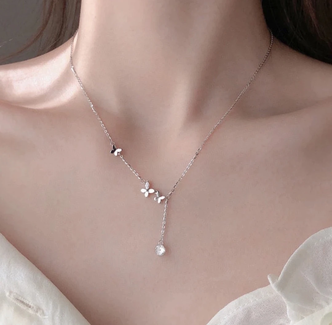 坠链均足银 蝴蝶2024新款纯银轻奢小众素银颈链锁骨礼物