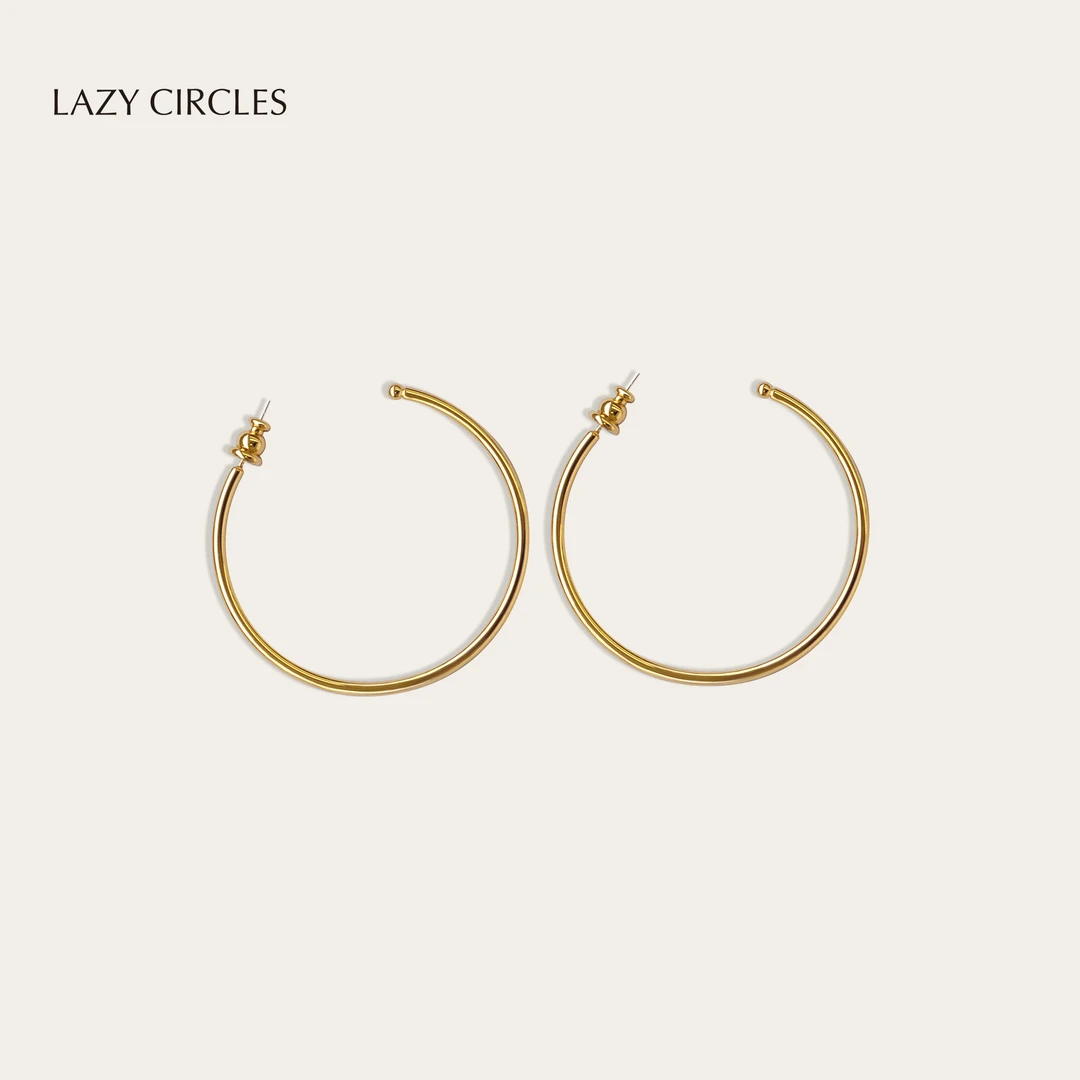 LAZY CIRCLES 铜合金耳饰 金色基础质感大小圈耳环设计感个性素圈