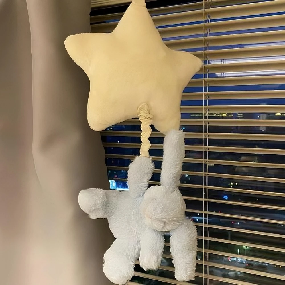 星星邦尼兔子拉铃床挂铃铛毛绒八音盒宝宝安抚车挂哄睡伴睡玩具床
