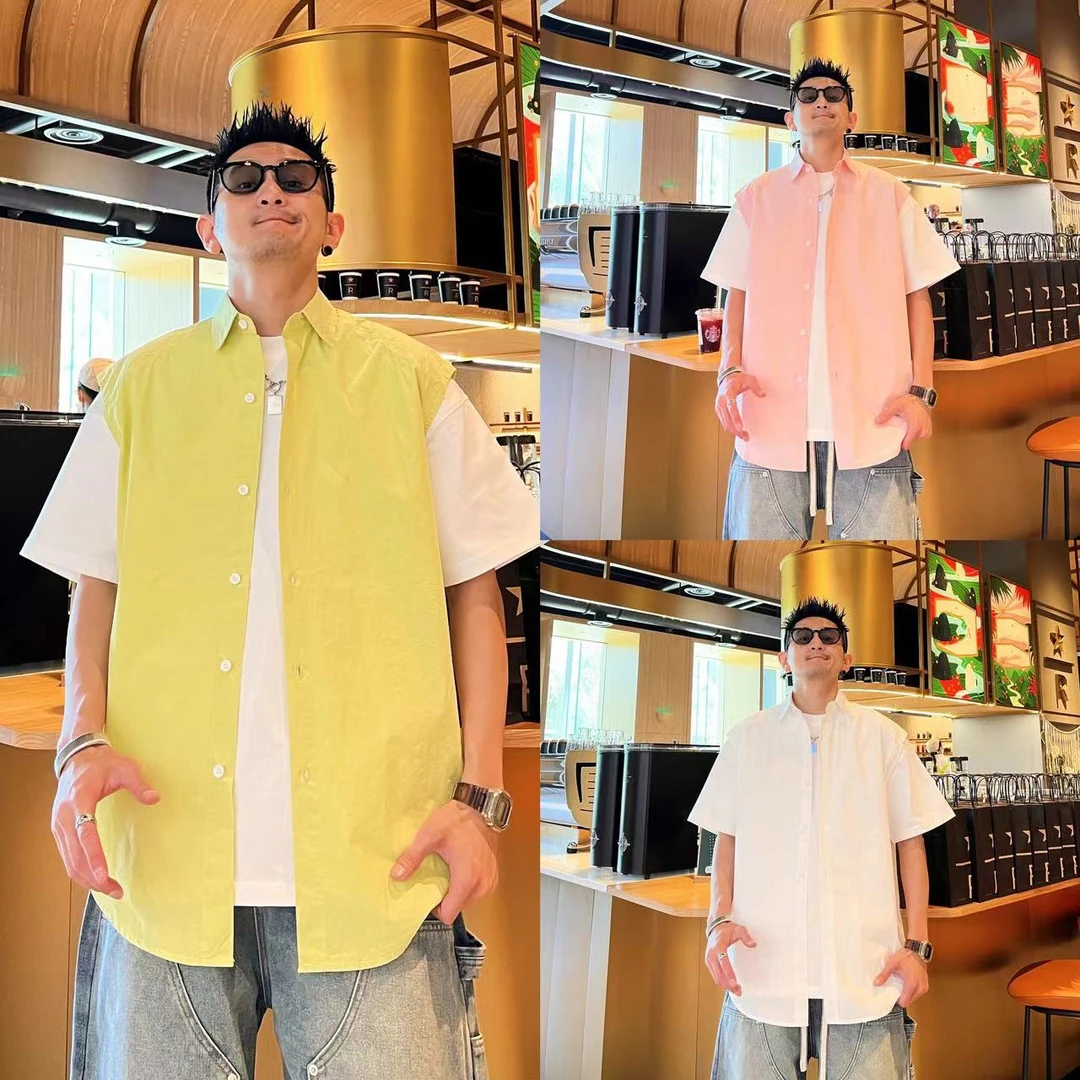 韩式纯色经典百搭纯棉透气舒适薄款日常时尚休闲情侣同款无袖衬衫