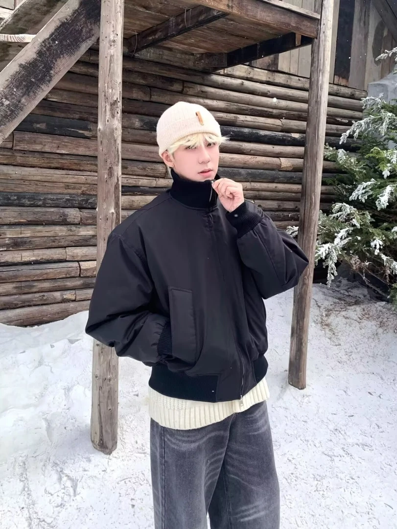 秋冬潮拉链美式廓形飞行员夹克棉服男棒球服外穿无品牌青少年长袖