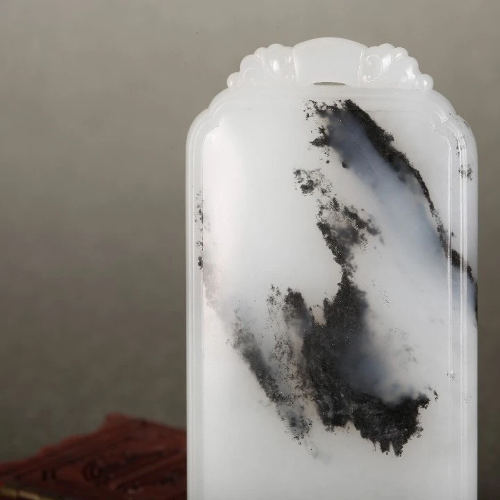 【藏玉臻品】新疆和田青花籽料挂件平安牌-山居秋暝