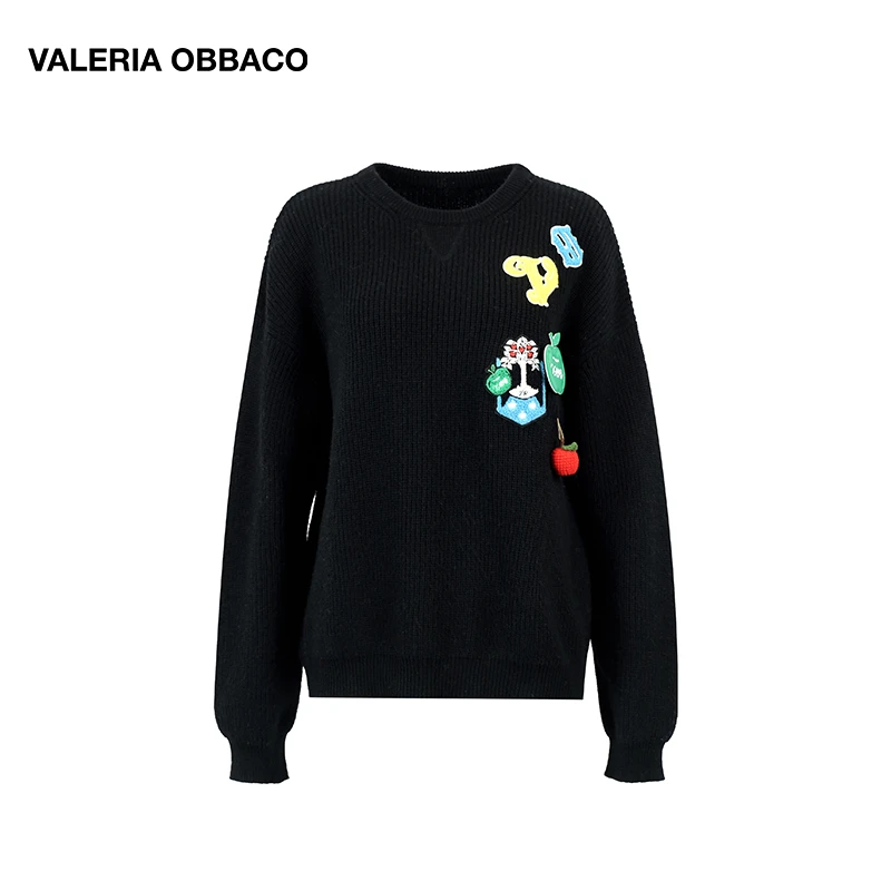 VALERIAOBBACO/瓦莱丽娅 奥贝科圆领宽松休闲彩色logo徽标毛衣
