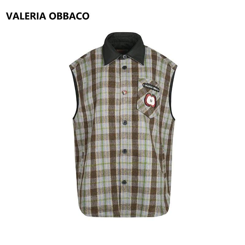 VALERIAOBBACO/瓦莱丽娅 奥贝科时尚经典格子无袖两面穿格纹马甲