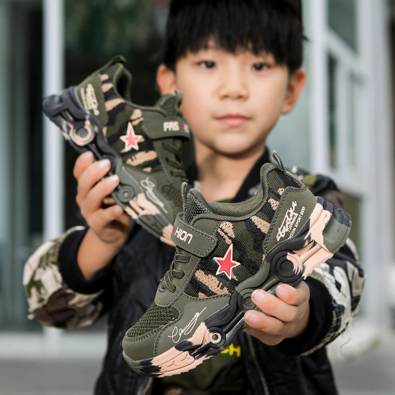 途力新款儿童户外运动鞋男女童鞋小学生军训鞋时尚耐脏休闲迷彩鞋