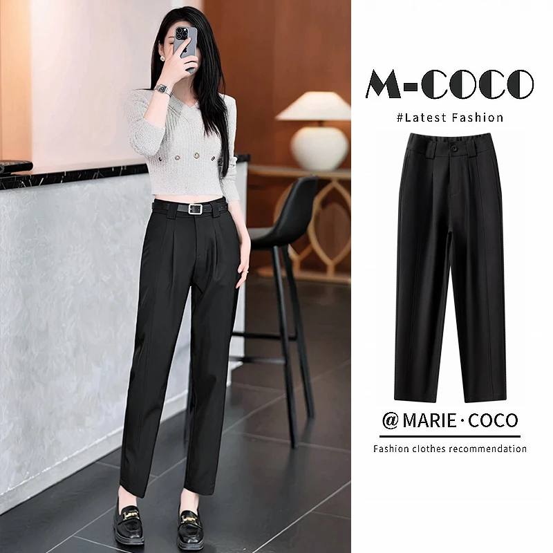 上档次九分裤垂感西装裤女士2025春秋季高腰矮个子休闲直筒烟管裤
