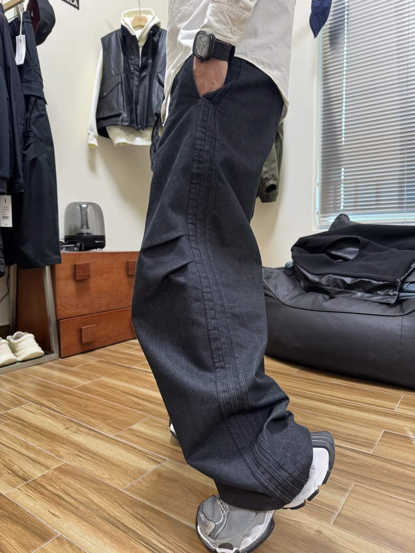 春季美式潮流男士阔腿牛仔裤宽松百搭休闲显瘦显高牛仔垂感拖地裤