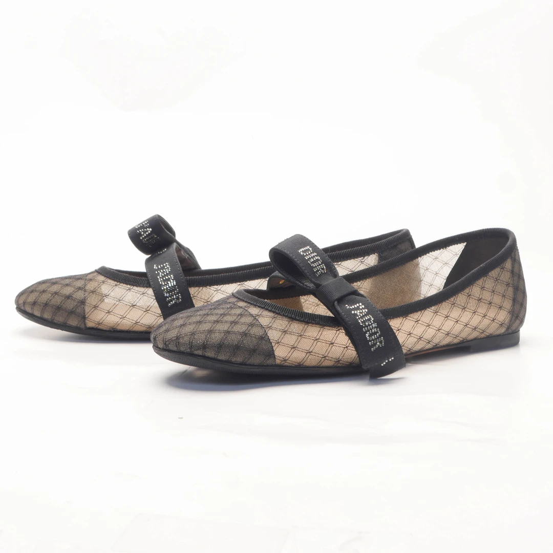 99新 DIOR/迪奥 /36/黑色纱面平底鞋/97新