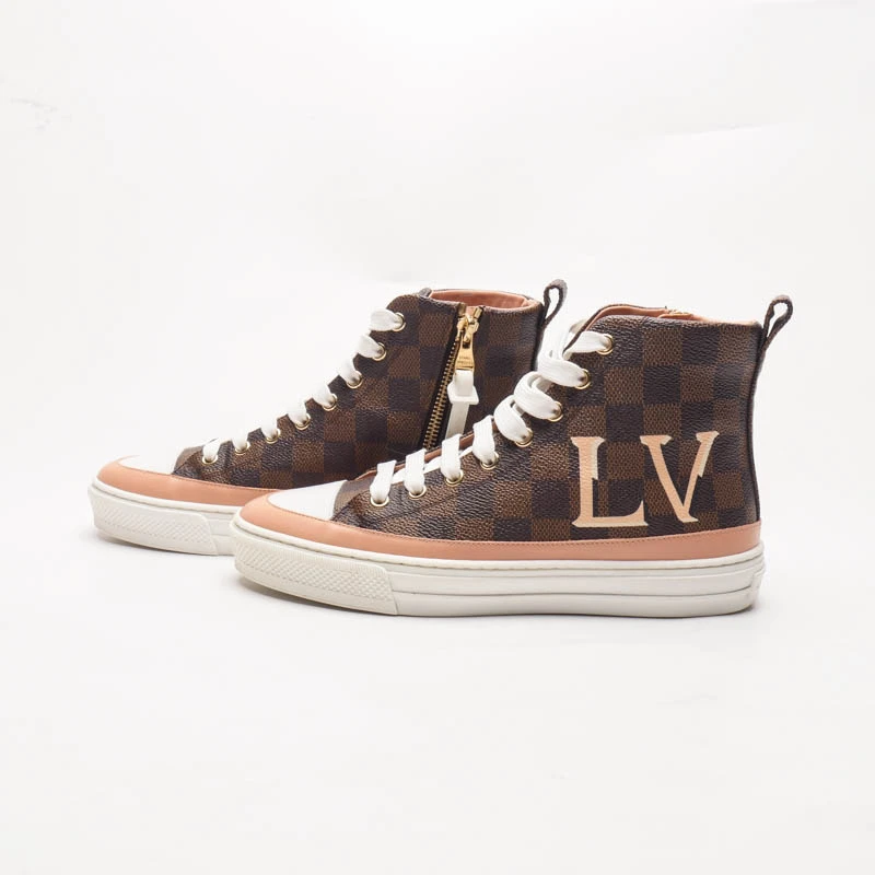 95新 LouisVuitton/路易威登 36.5/棋盘格印字高帮板鞋