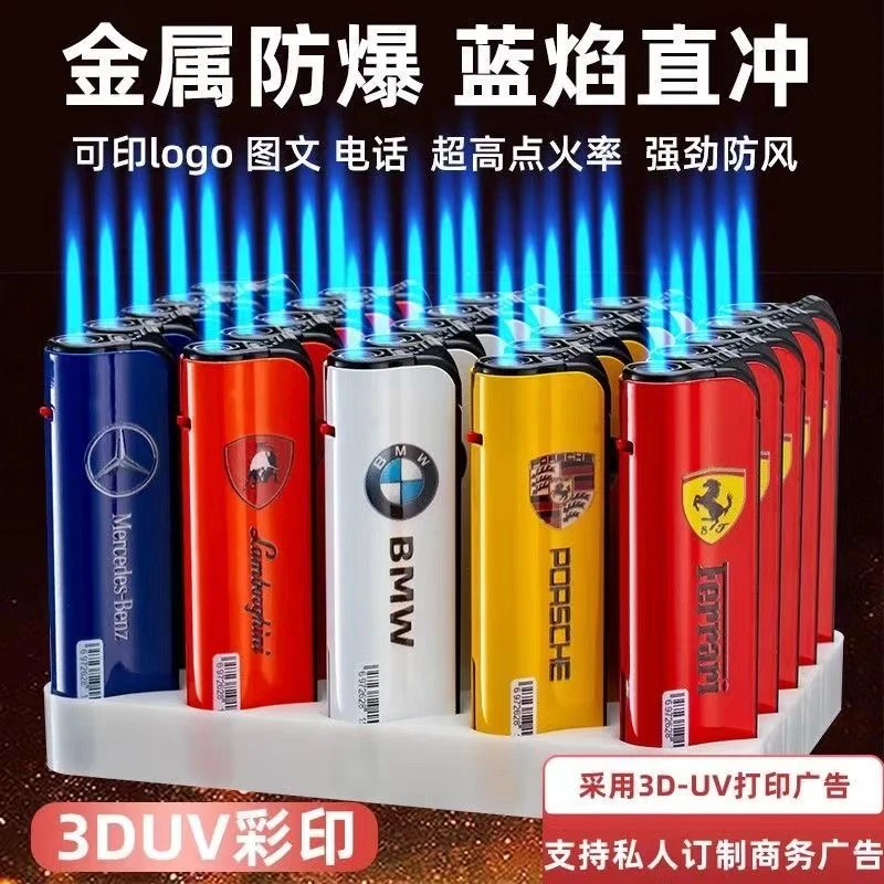 新款创意斜打金属防风打火机充气直冲防爆批发商超专业厂家直发