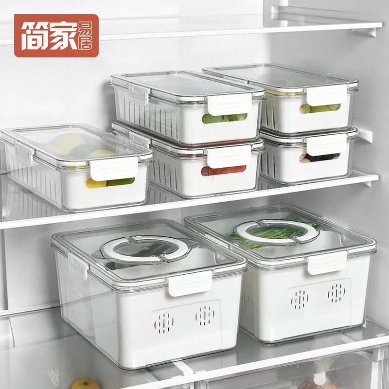 手提沥水保鲜盒套装分格备菜盒大容量冰箱密封食品级果蔬收纳盒子