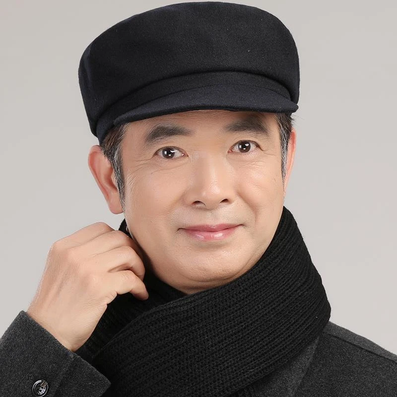 男士前进帽平顶帽贝雷八角帽秋冬贝雷帽时尚休闲百搭毛呢经典皮帽