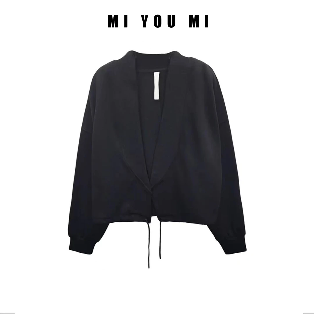 MI YOU MI 2024秋款 小众设计师款百搭纯色无扣V领外套