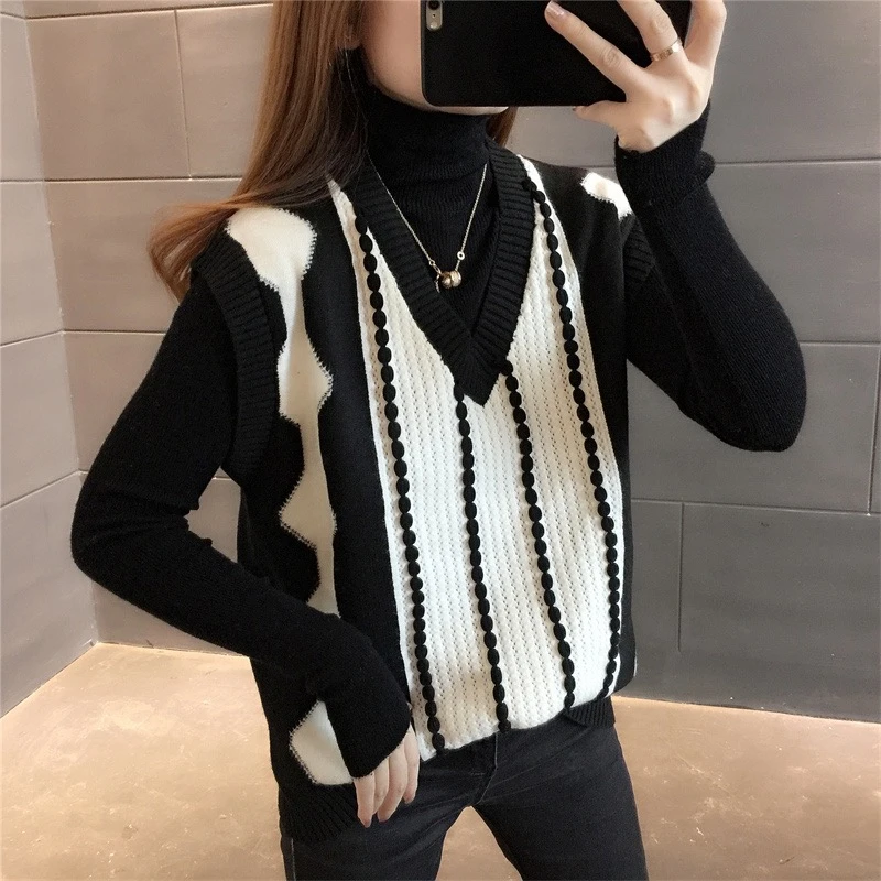 黑色小香风针织马甲背心女V领2025年新款春秋毛衣坎肩叠穿马夹潮