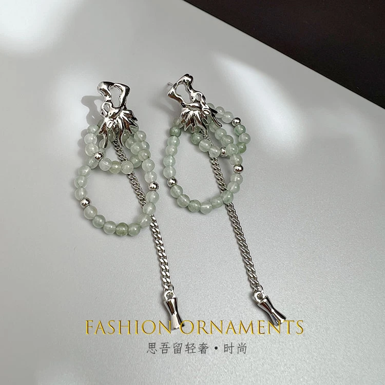 铜合金耳饰 流苏长款 古风个性民族风 绿色金属风耳环0799