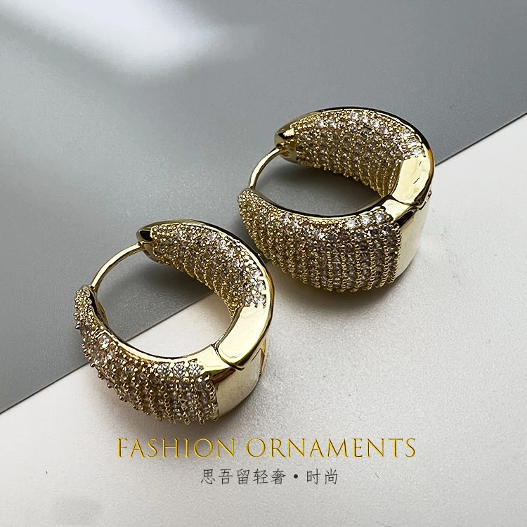 铜合金耳饰 U形镶嵌金色时尚法式耳扣耳环0496