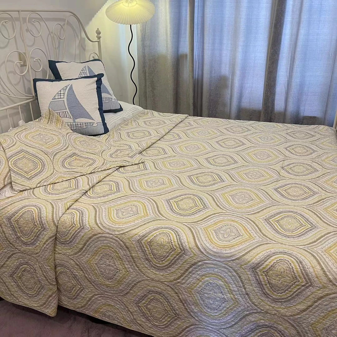 【三件套】韩国外贸双面纯棉绗缝夹棉床盖四季通用欧式