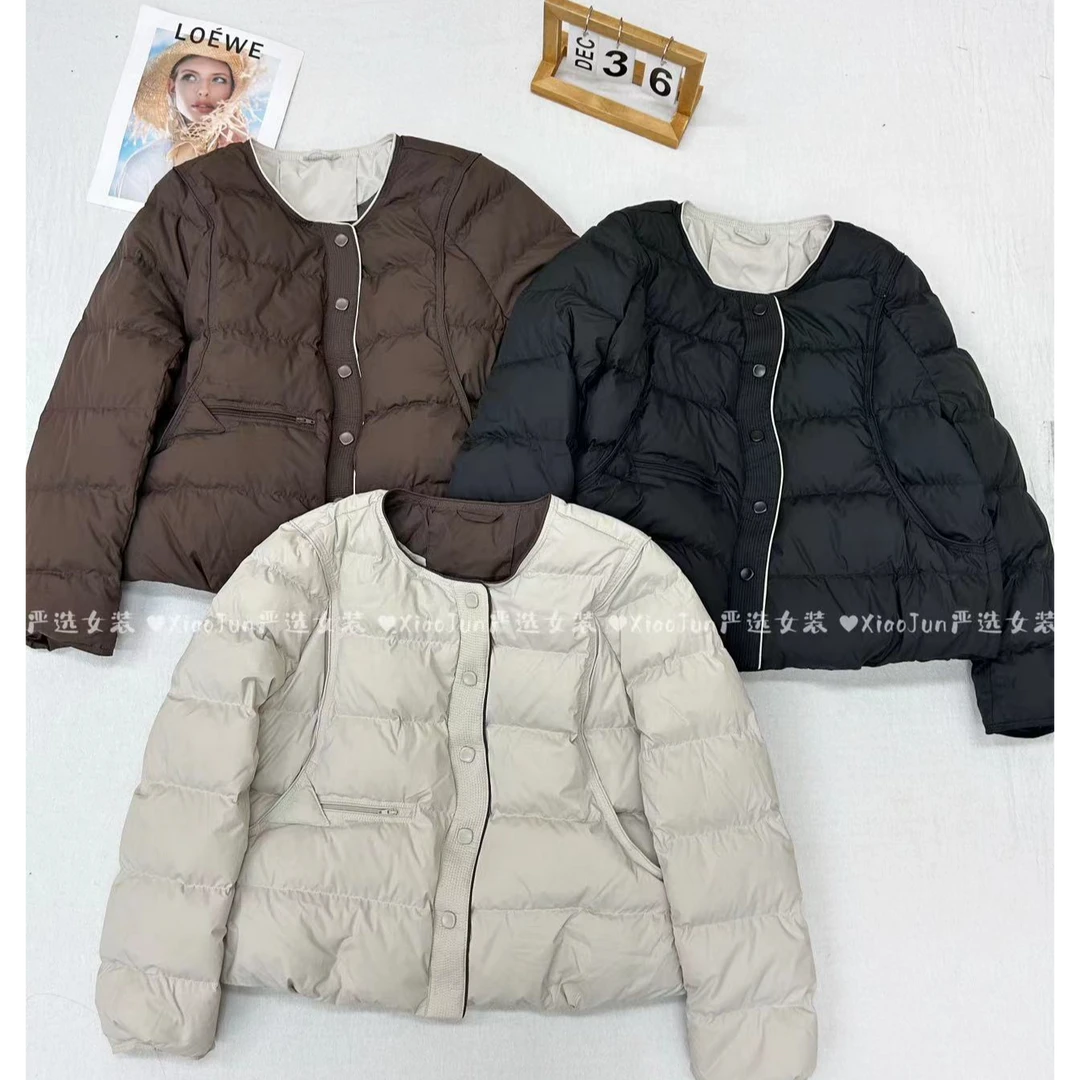 [小君自留]韩版显瘦圆领90白鸭绒小个子一排扣女款羽绒服百搭外套