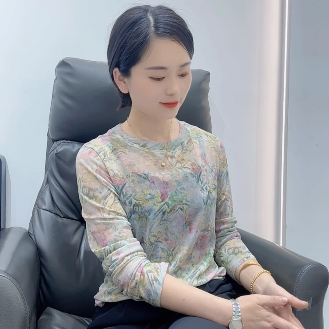 【程程家】网纱花花软糯长袖T恤（衣长约57左右）