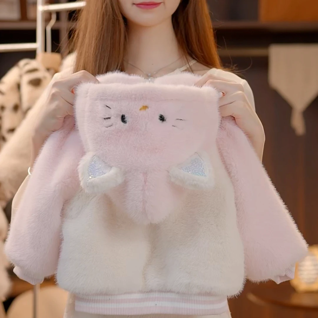 2024新款女童猫咪毛绒外套可爱保暖加厚韩版卡通秋冬季儿童时尚