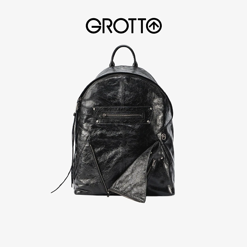 【翻领双肩包L】GROTTO个乐真皮包欧若风穿搭