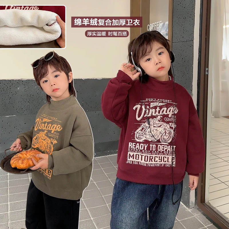 【一体绒更保暖】X4159男童加绒卡通卫衣冬装新款婴儿童装小童宝宝