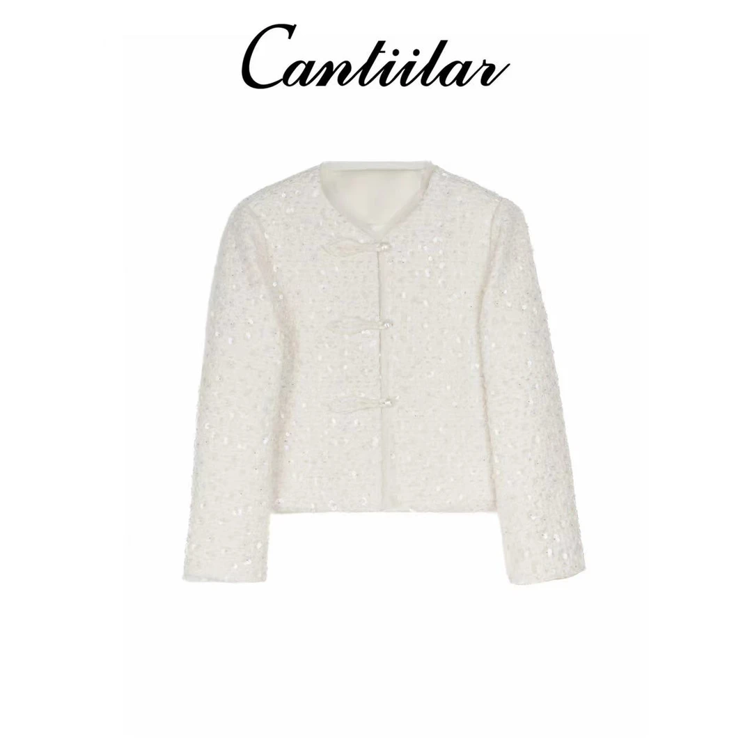 CANTIILAR “白山茶”盘扣气质小香风短款外套