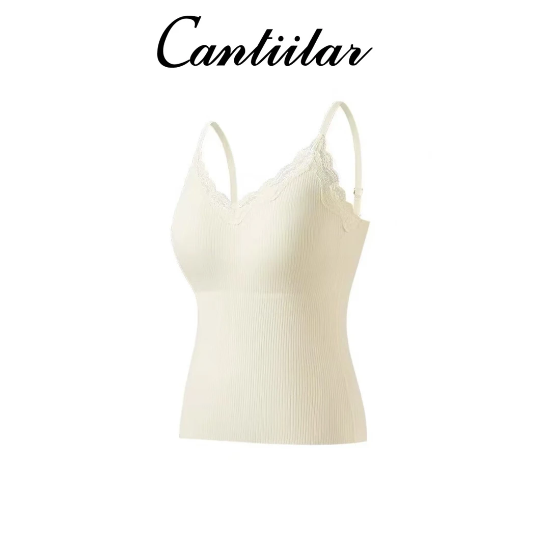 CANTIILAR “糯叽叽”纯欲蕾丝保暖吊带背心自带胸垫