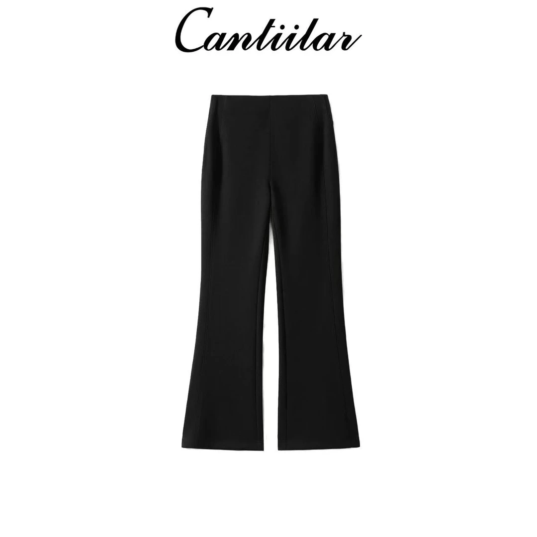 CANTIILAR  “奶皮裤”经典回归 春夏柔软显瘦垂感微喇休闲裤 25006