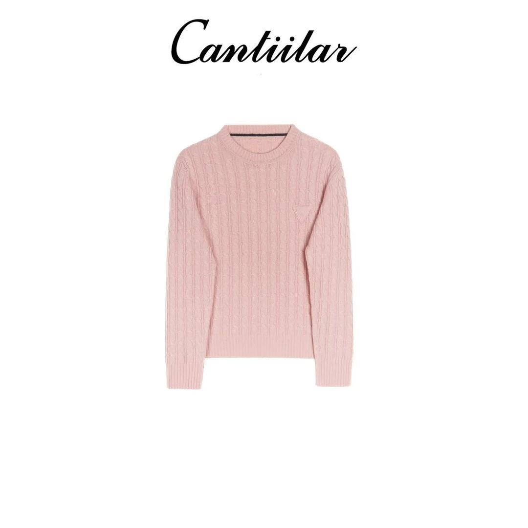 CANTIILAR “三角麻花毛衣”羊戎绞花圆领套头针织重工毛衣 FL1307