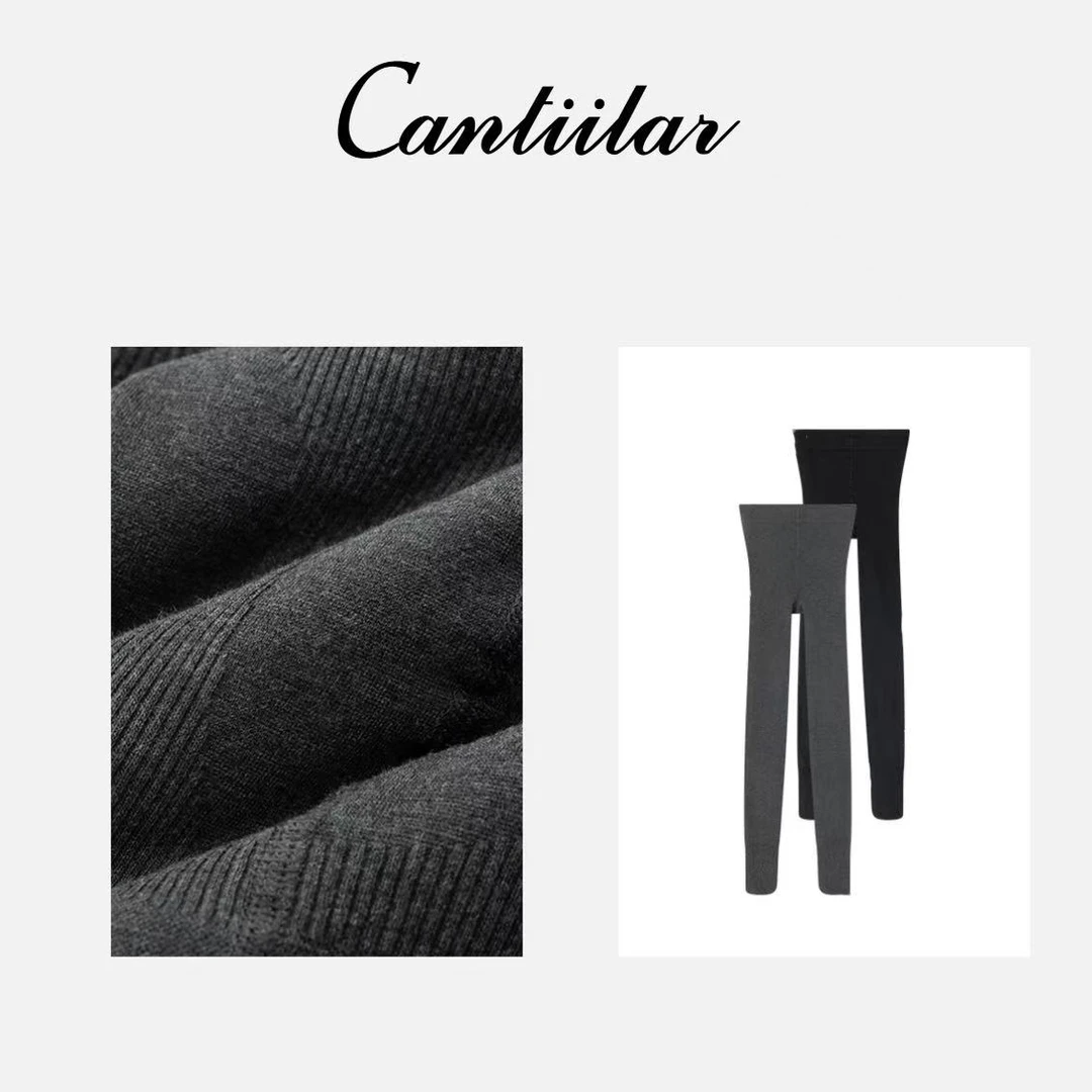 CANTIILAR “微压塑形连脚袜”竖条显瘦高腰弹力细腻保暖提臀连脚袜