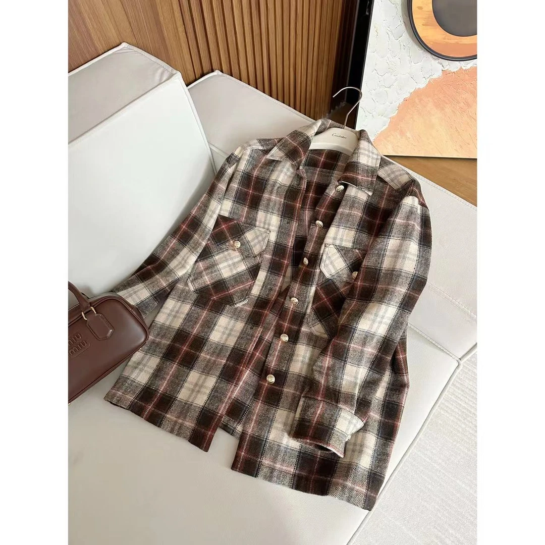 CANTIILAR  “苏格兰”宽松磨毛色织撞色格纹衬衫外套 WT7212