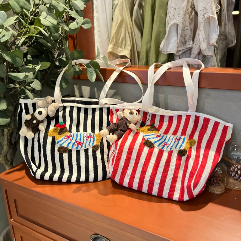 2024新款包包女休闲托特包大容量通勤手提包单肩包条纹健身包