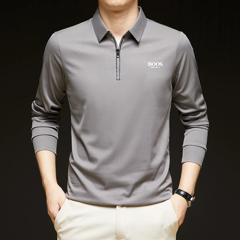 POOLUOBOOS男士秋季新款时尚休闲百搭半拉链长袖polo衫