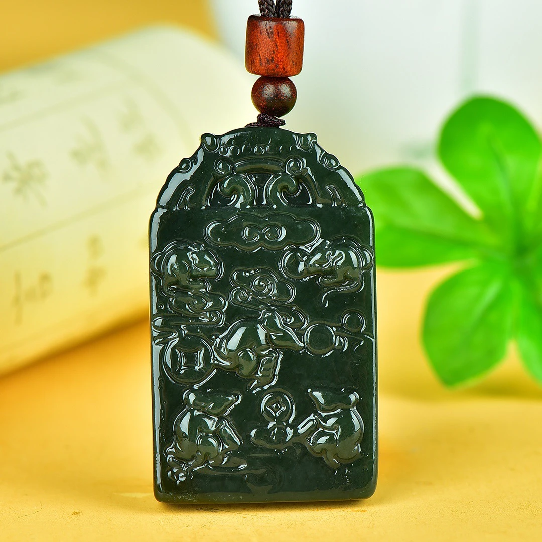 新疆和田玉青玉五鼠运财吊坠 男女款财源滚滚生肖鼠牌子时尚男款