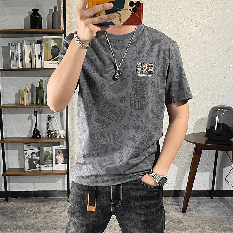 新款港风短袖T恤男夏季韩版潮流简约半袖上衣宽松休闲潮牌体恤衫